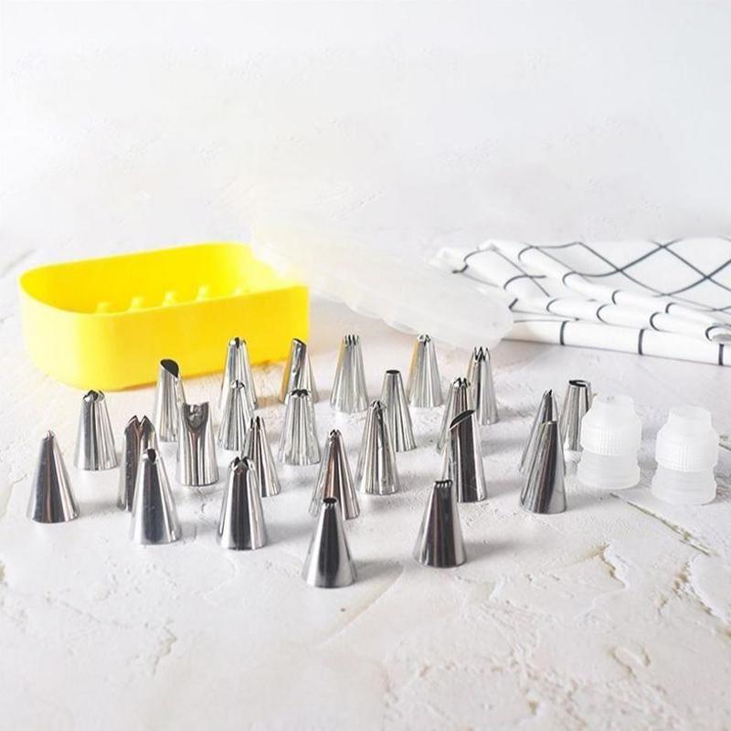 Piping Tip Organizers Box With 25 Pcs Seamless Piping Tips 2 Adapters Nozzles Tip Cake Decorating Tools