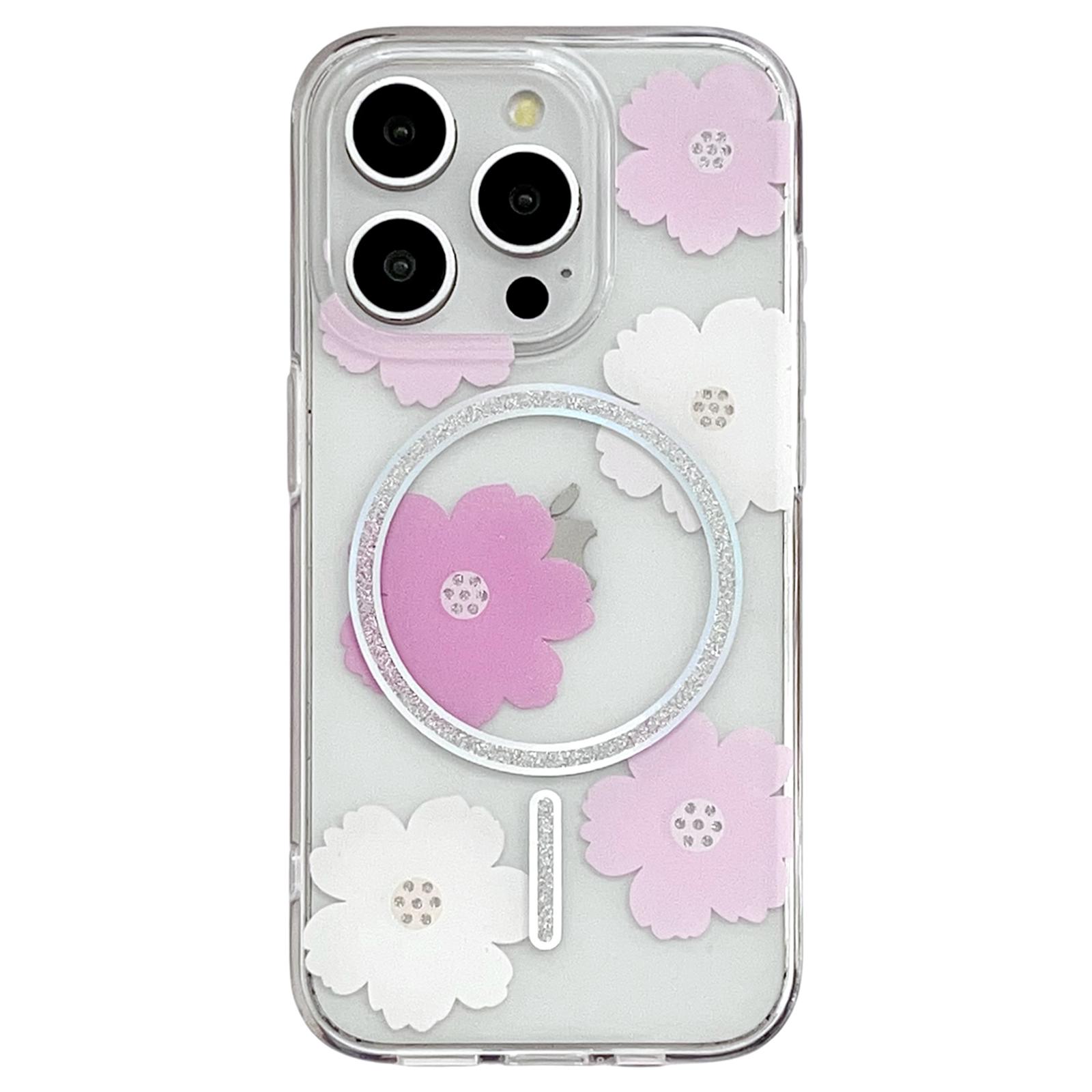 

For iPhone 16 Pro Case Compatible with MagSafe Laser Floral IMD TPU PC Phone Back Cover