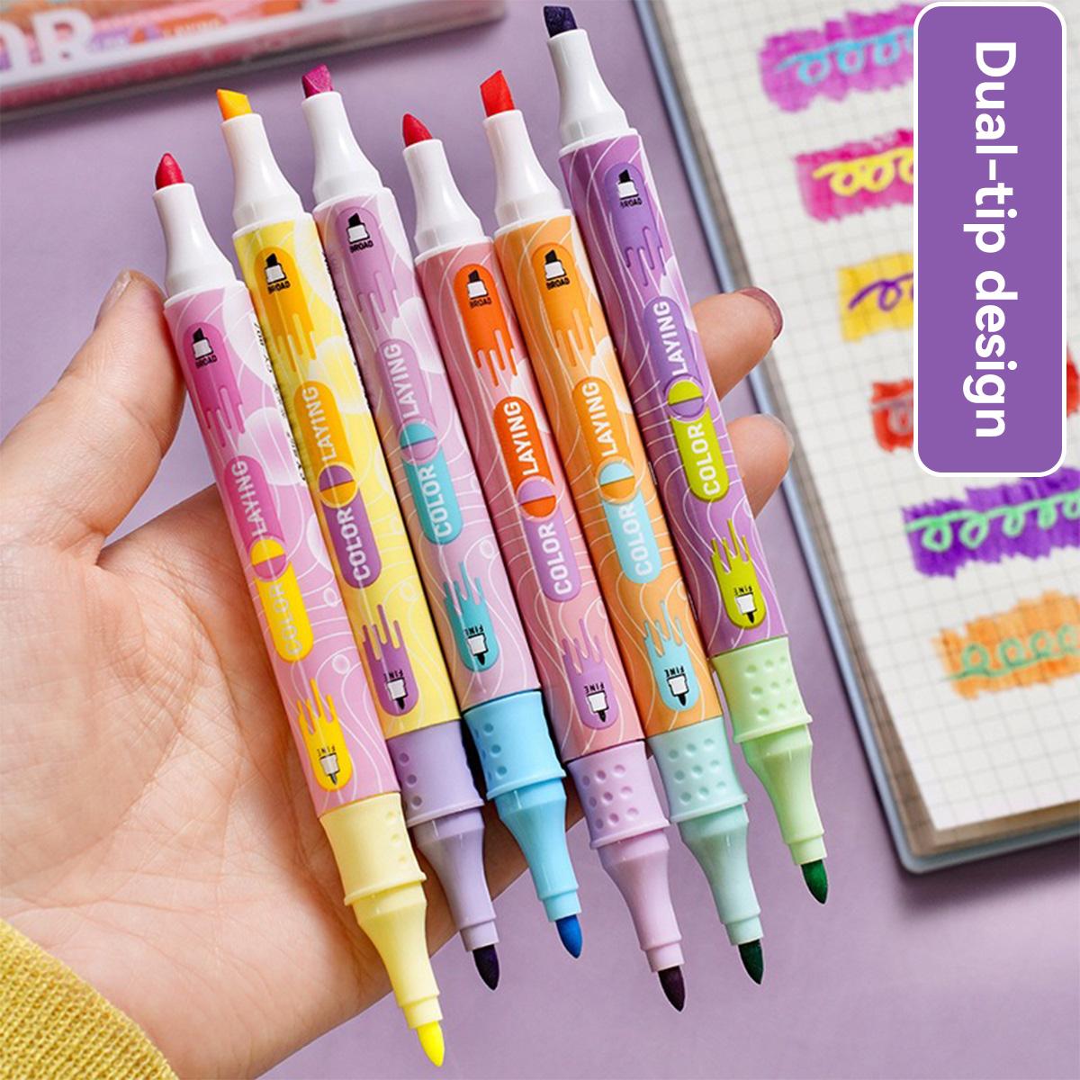 

6pcs Dual Tip Color Changing Highlighters Set Gradient Pastel Markers for Students Handmade Aesthetic Note Taking Book Supplies