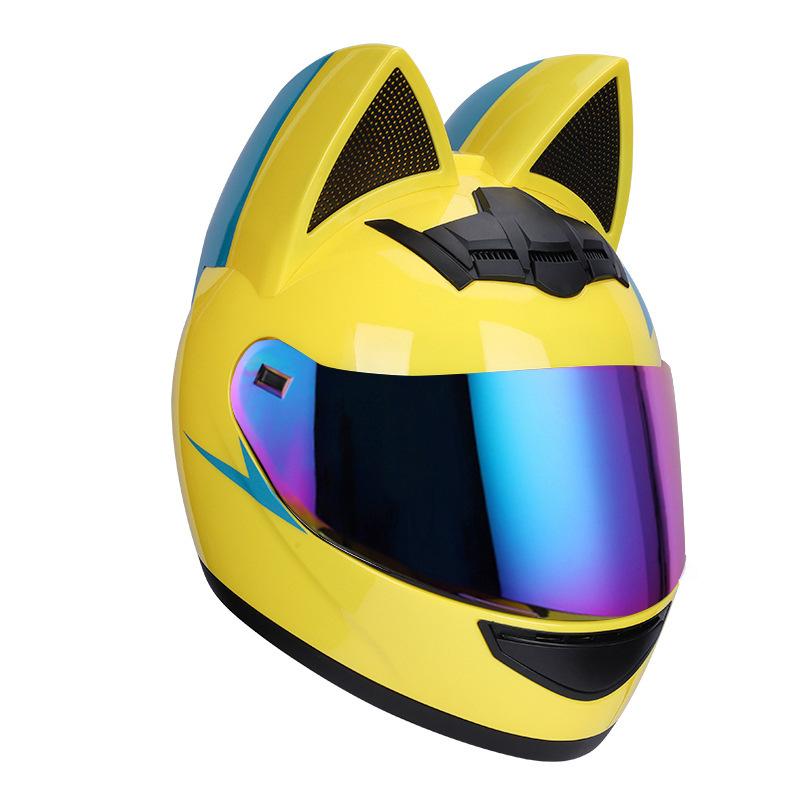 Motorcycle helmets men's and women's winter warm full helmets personalized cat ears electric vehicle helmets hard hats