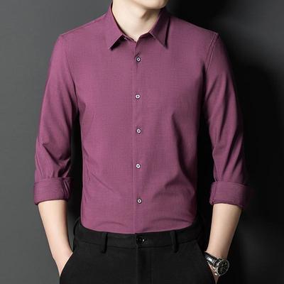 Solid Men Formal Shirt Bamboo Fiber Long Sleeve Comfortable Regular Fit Business with Out Front Pocket