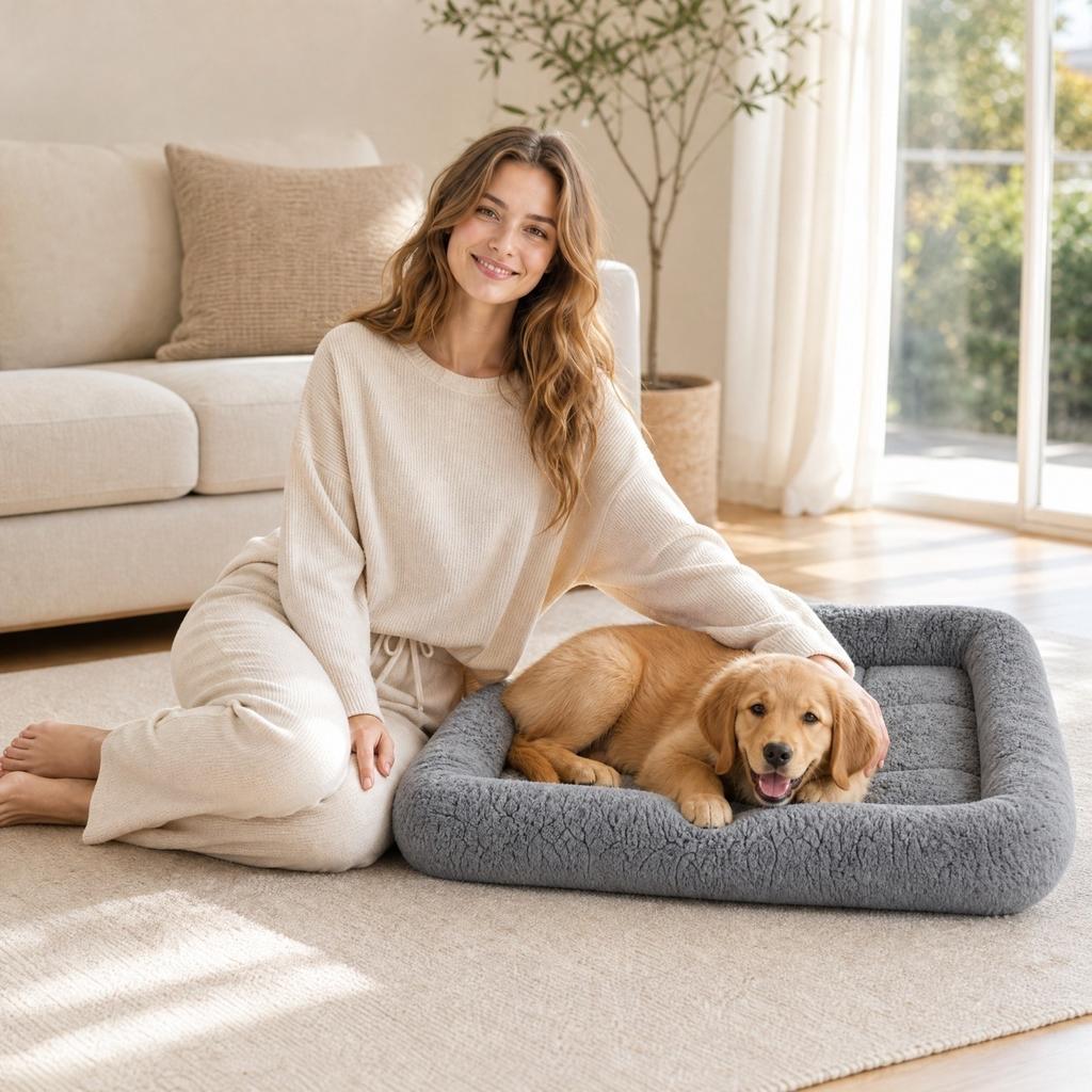 Plush Rectangular Warm Pet Bed for Cats and Dogs, Soft Indoor Sleeping
