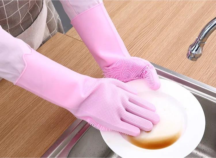 A Pair Dishwashing Gloves Kitchen Silicone Cleaning Gloves Magic Dish Washing For Household Scrubber Gloves