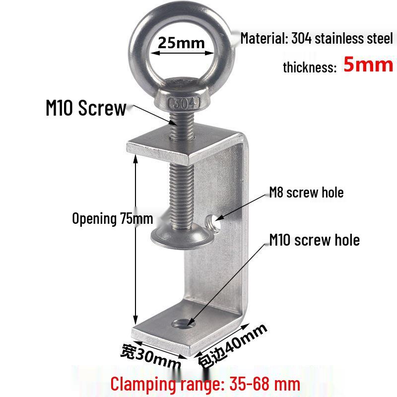 304 Stainless Steel Tiger C-Clamp U-Shaped Fixture with Hand-Tightened Eyebolt