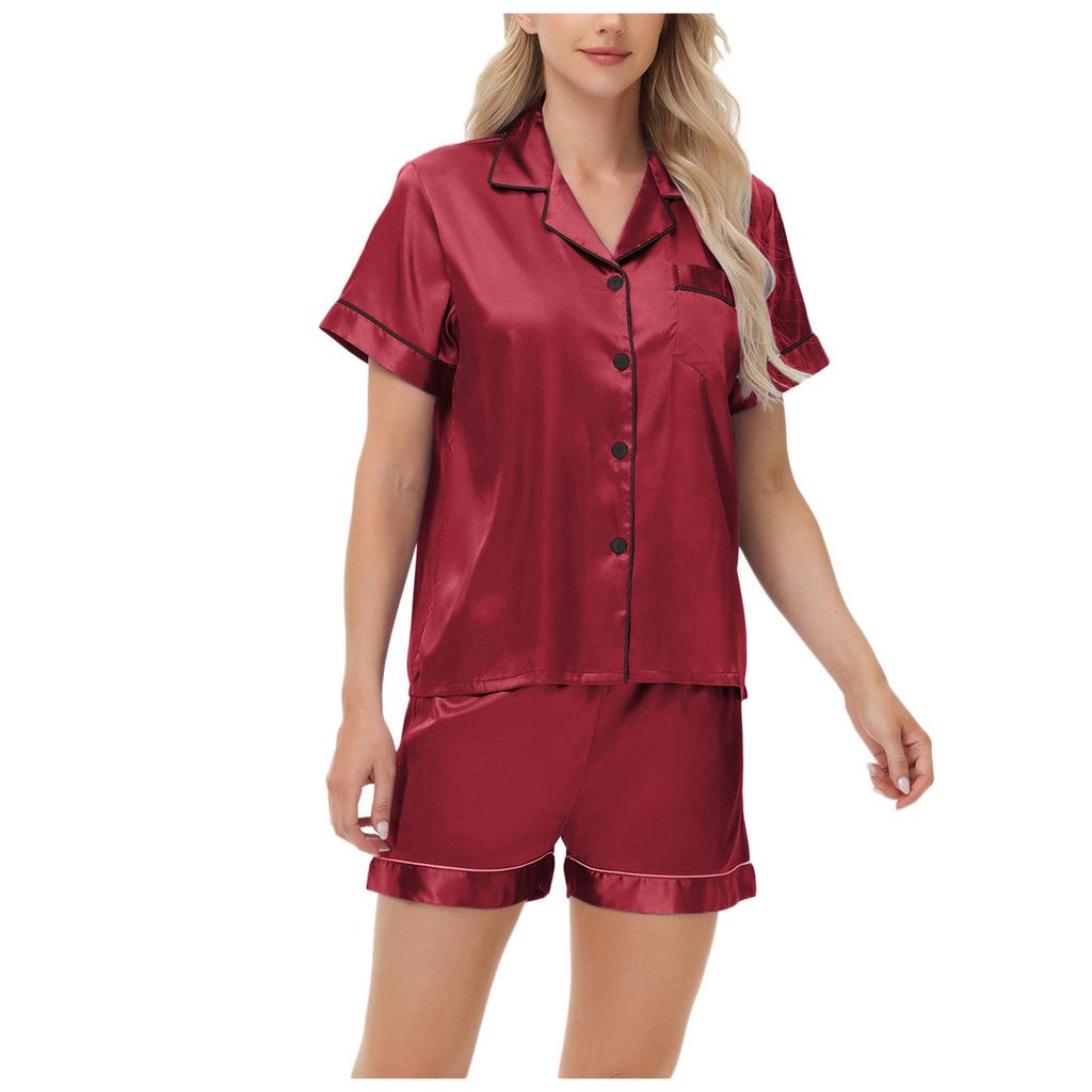 Women's Ice Silk Pajamas, Satin Oversized Short Sleeved Shorts, Home Wear