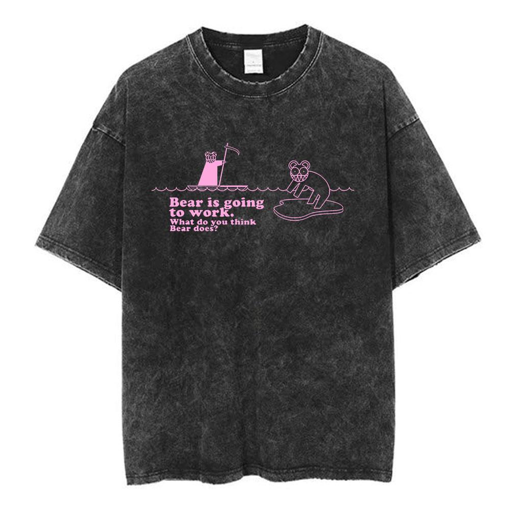 Radiohead Rock Band Bear Is Going To Work Vintage Washed T Shirts Men Women Clothing Hip Hop Gothic Casual Oversized T-shirts