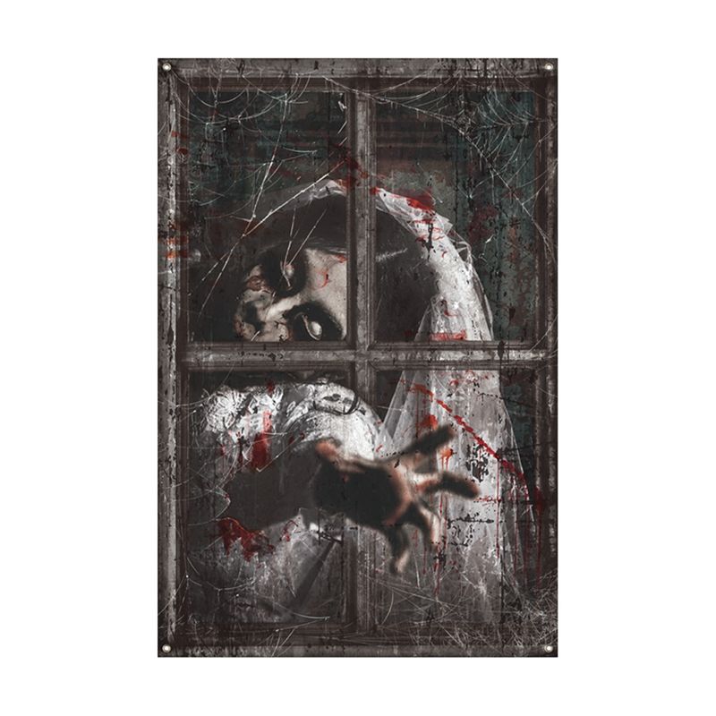 

AEE2-Halloween Window Decoration Horror Long Hair Woman Horror Window Background Halloween Window Poster Decoration
