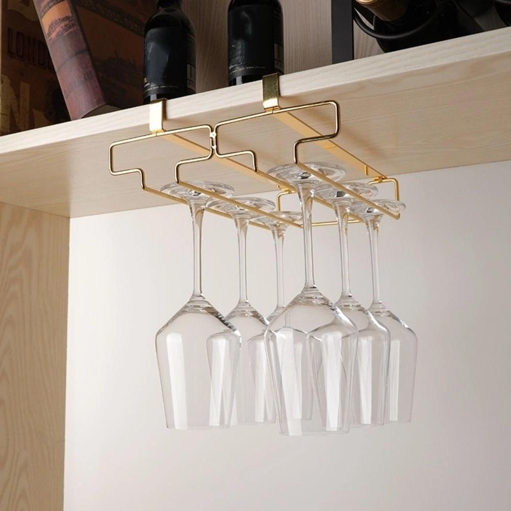 Lightweight Goblet Storage Shelf Two Rows Wine Glass Holder Wine Glass Hanging Rack Under Cabinet
