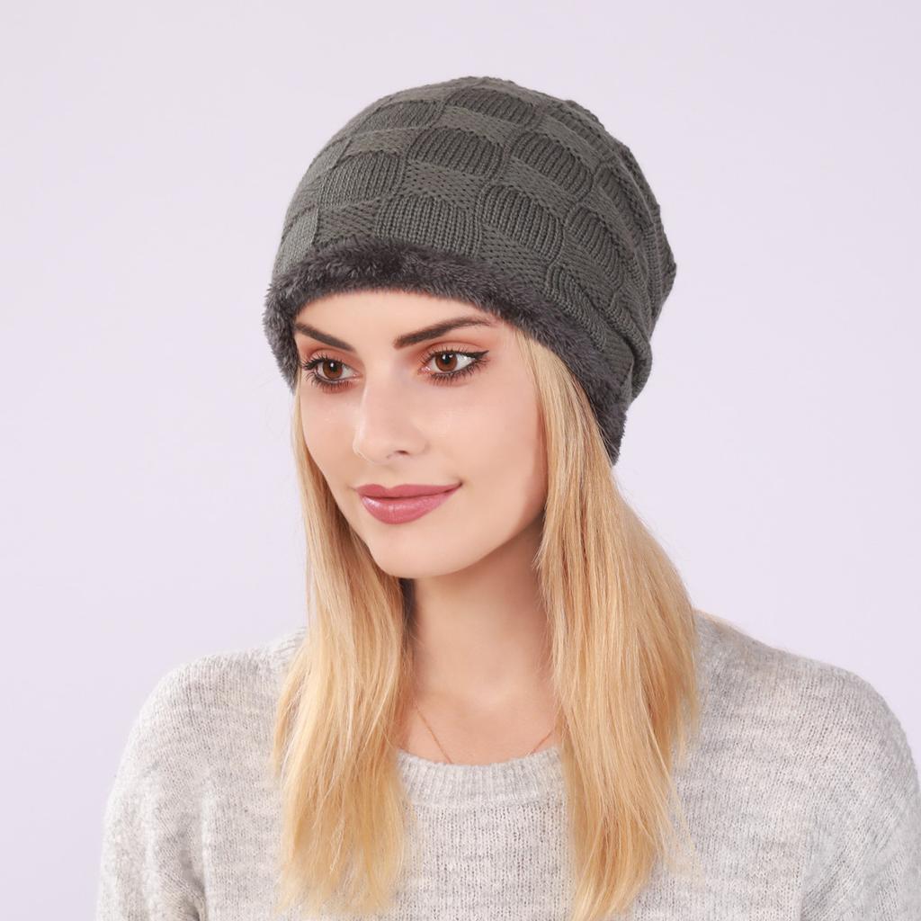 New Pleated Fleece Women's Pullover Hat Autumn and Winter Knitted Checkered Ear Protection Warm Hat