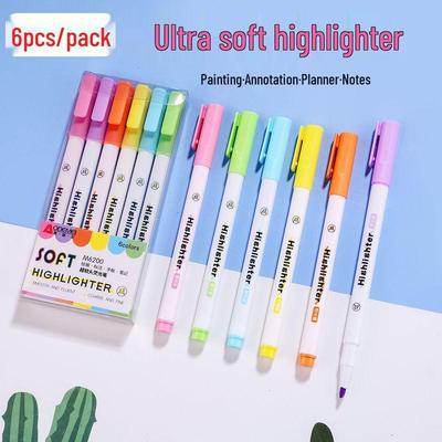 6-delige Fluorescerende Markeerstift Set met Zachte Punten - Lichte Snoepkleuren voor Studenten