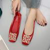 Fashion Red Ballerina Women Shoes Slip On Square Toe Flats Shoes For Women Rhinestones Buckle Loafers Women's Shallow Mouth Moccasins