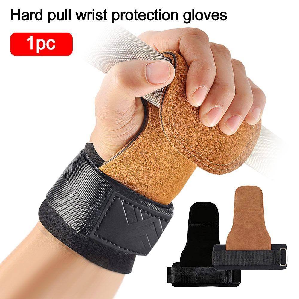 Double Layer PU Leather Gloves Cowhide Palm Anti-Skid Gym Training Gloves Wrist Strap Grip Pads Pull-Up Gloves