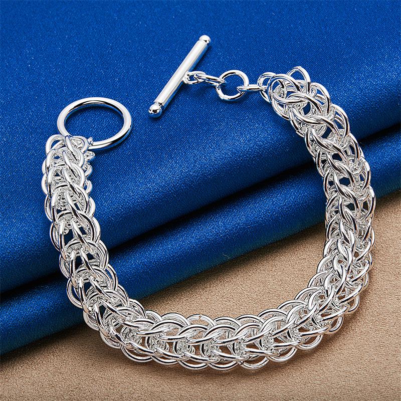 Elegant 925 sterling silver 8-inch exquisite woven bracelet, fashionable men's and women's wedding party jewelry accessories
