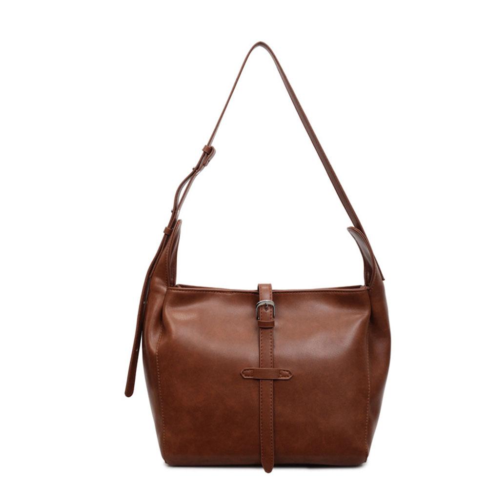 New Simple Design Solid Color Tote Bag Luxury PU Leather Womens Shoulder Bag Vintage Style Handbags for Women Use Purse