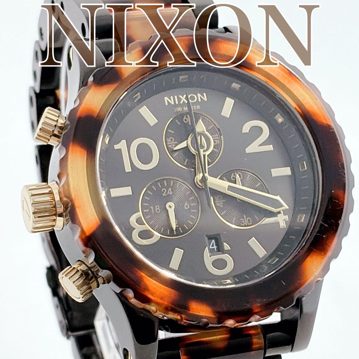 Used Good Condition NIXON 42-20 CHRONO Tortoiseshell Totoys Chrono Watch Unisex Battery Replaced