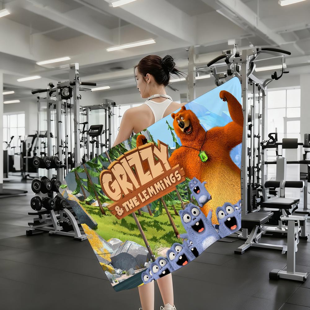 Cartoon G-Grizzy and the L-Lemmings Towel Shower Sauna Travel Spa Quick Dry Gym Accessories Soft Large Beach Towels