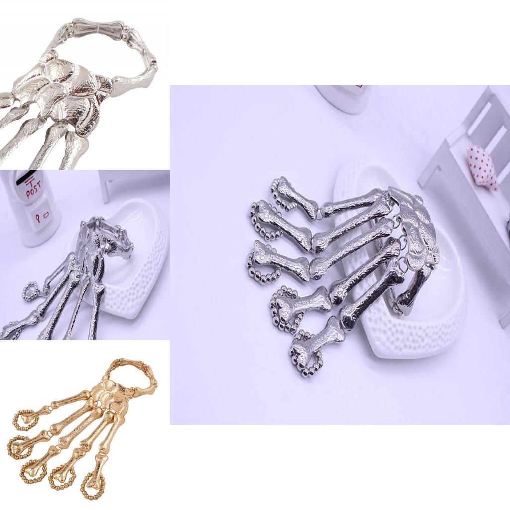 Punk Halloween Bone Skeleton Hand Jewelry With Alloy Material For Women Party Wear