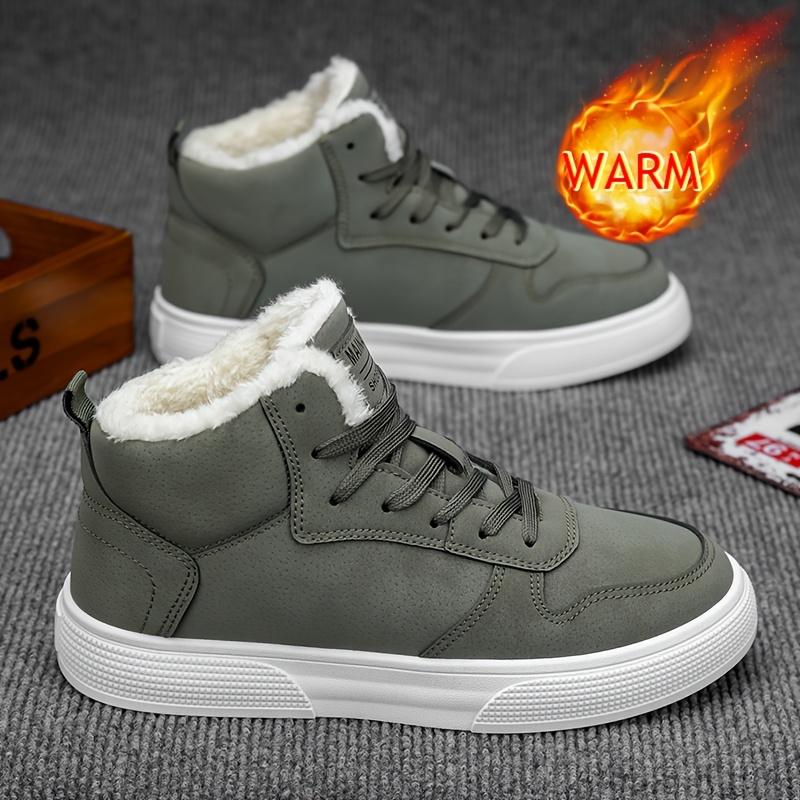 Order A Size Up Men's Winter Snow Boots with -Like - Olive Green PU Upper, MD Traction Sole & Lace-Up Closure - Short Ankle-High Cold Weather Shoes