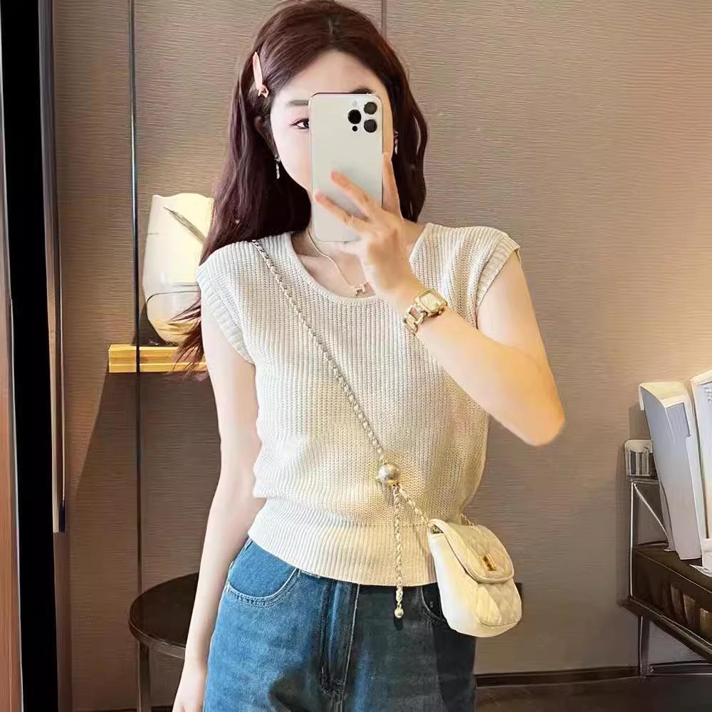 Women's Ice Silk Knitted Sleeveless Summer Sweater - Slim Fit Waistcoat Top