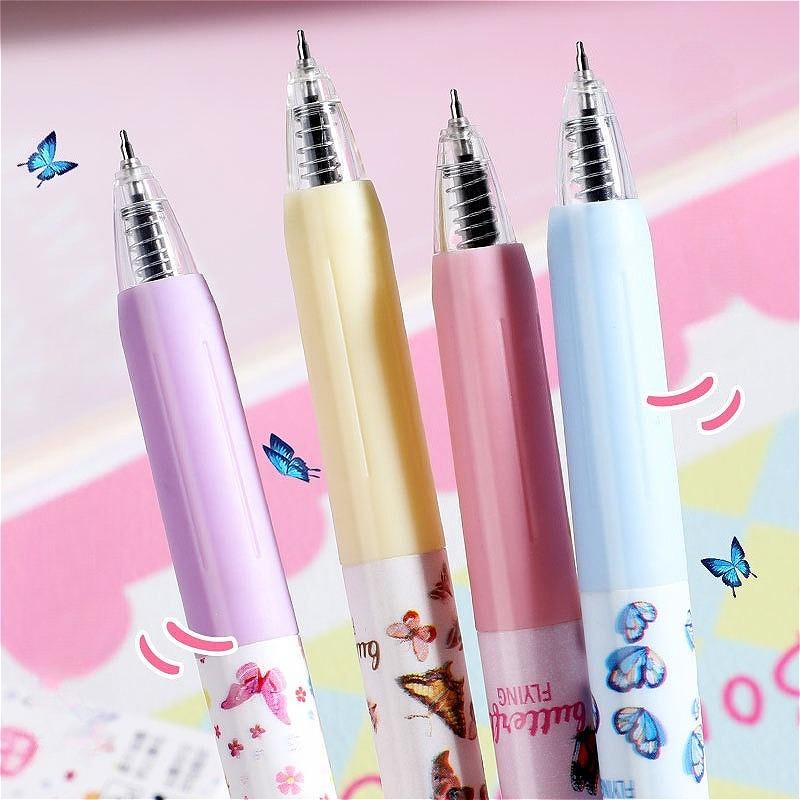 1Pc Transparent Cartoon Butterfly Print Ins-style 0.5mm Neutral Pen Quick-Drying, High-Value & Smooth Writing Signature Pen School Office