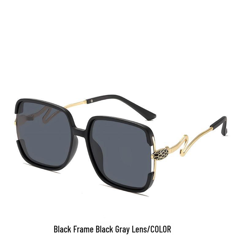 Women's Retro Polarized Sunglasses with Large Square Frame and Unique Snake-Shaped Temples - Simple and Fashionable.