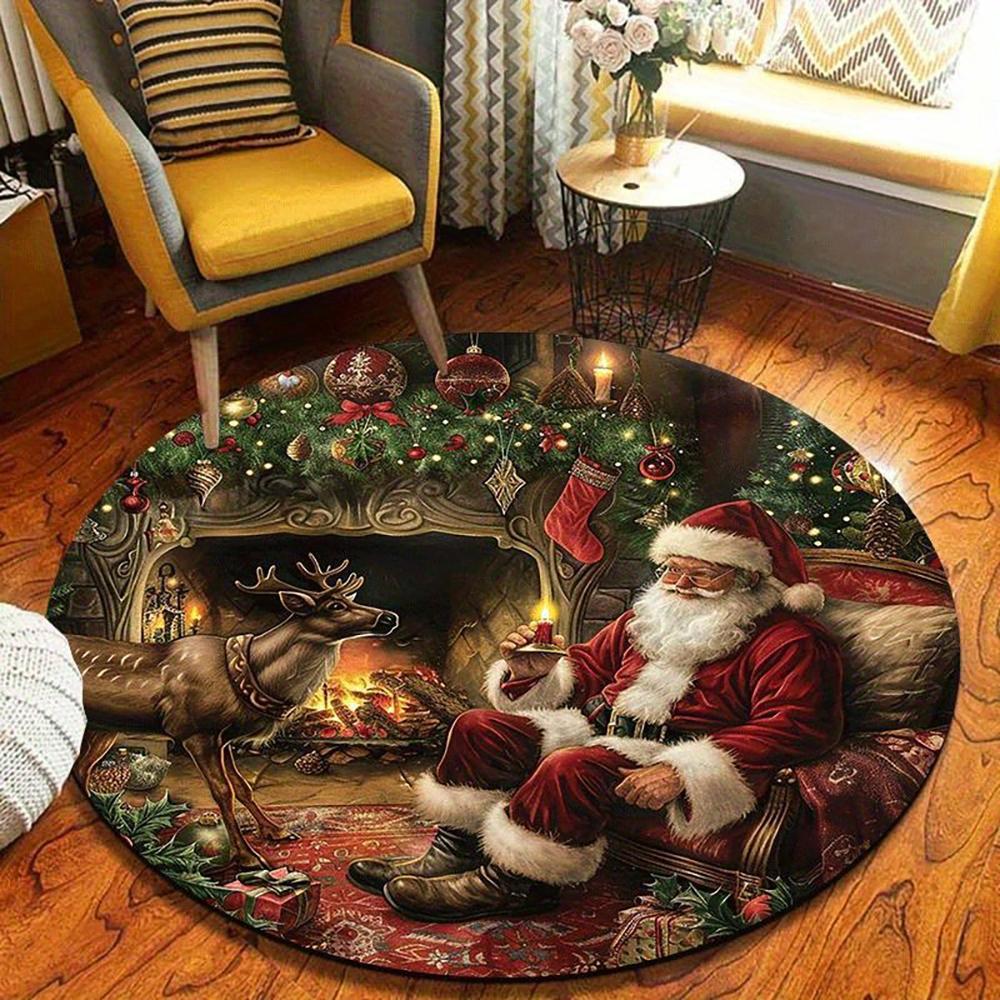 Christmas Round Rugs: Snowman, Santa,Tree & Gingerbread Delights for Festive Home Decor Room Floor Mats New Year Home Decoration