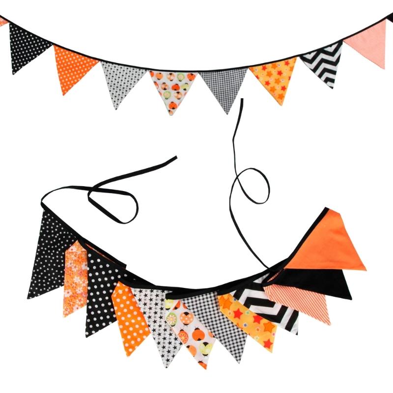 Colorful Halloween Triangular Flags Thanksgiving Cotton Fabric Pennant Bunting Banners for Schools Homes and Offices