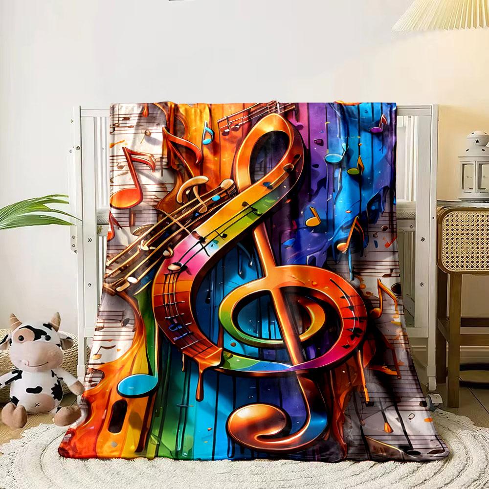 

A colorful splash of a treble clef with musical notes and vibrant drips. for all seasons blanket lunch break throw gift 80cm x 120cm