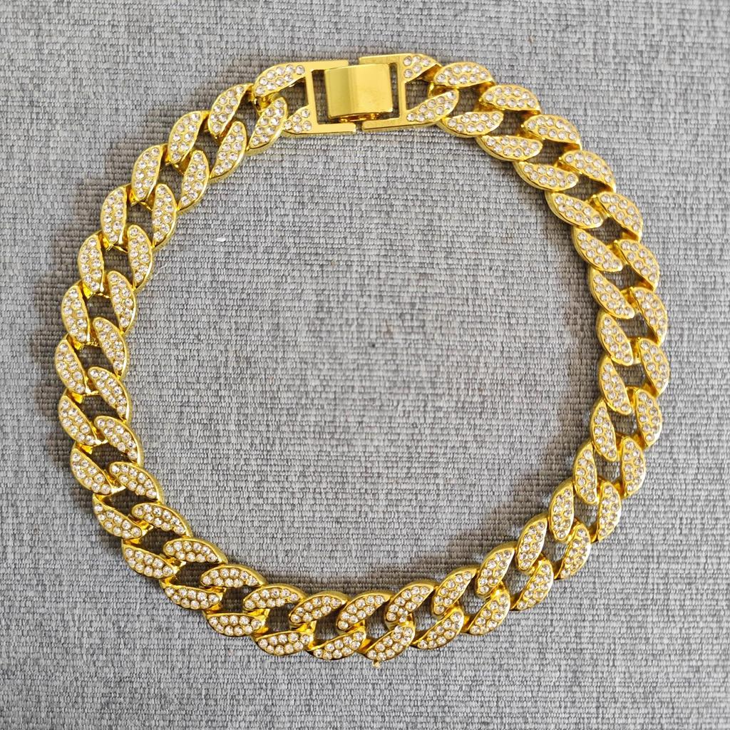 15mm Wide Diamond-Studded Cuban Choker for Pets - Gold Necklace for Cats & Dogs - Birthday Gift