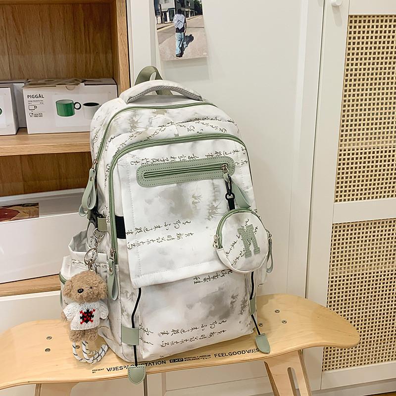 Chinese Style Backpack For Girls And Boys Large Capacity Nylon College Daypack With Ink And Wash Print Design For Daily Use