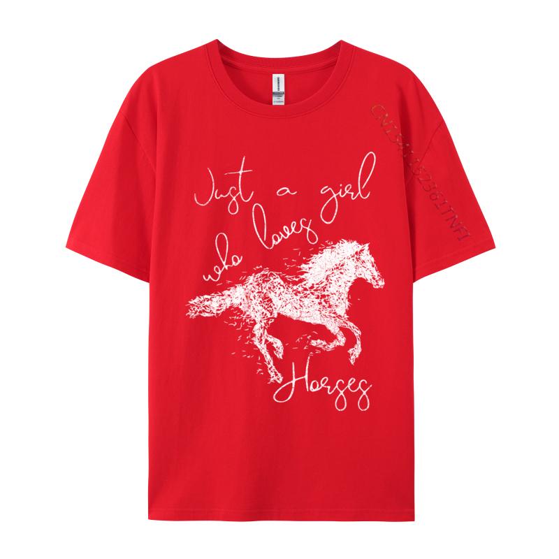 Just A Girl Who Loves Horses Jumping Horse White Silhouette TShirts Funny Tops Tees O Neck New Year Day Pure Cotton
