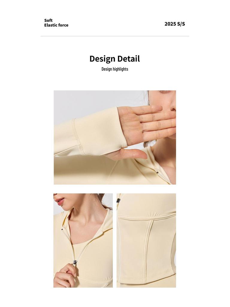 Antibacterial Bare Feel Sports Jacket - Long Sleeve, Zippered, Tight Fit for Yoga & Running, Spring/Autumn