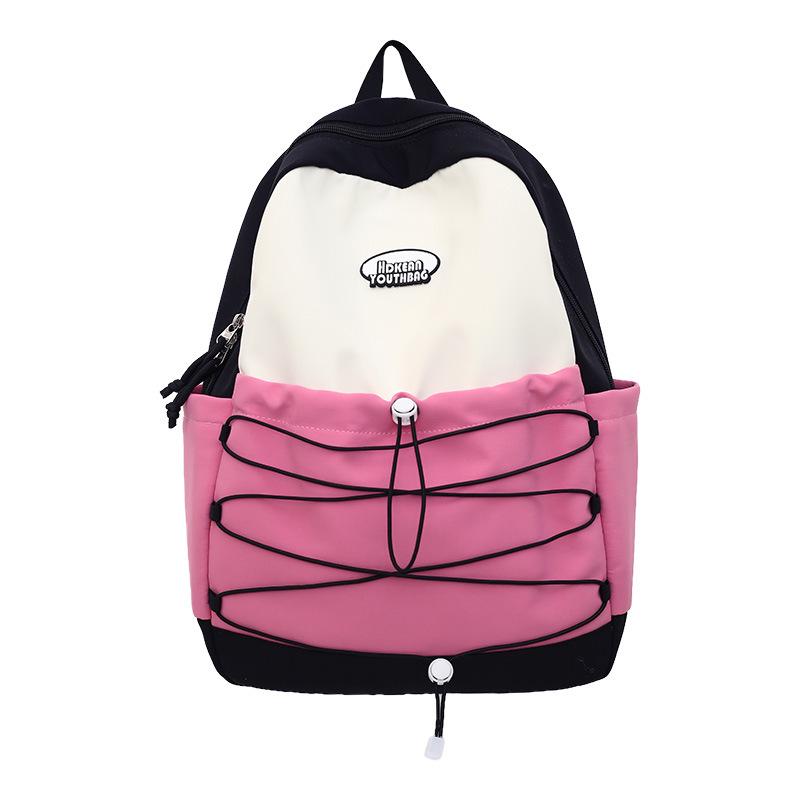 

Рюкзак из нейлона в корейском стиле с цветными блоками - Легкий и стильный для студентов чёрный/розовый