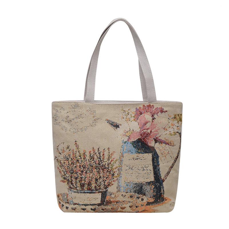 New handbag gold silk embroidered panda bag women's large-capacity shopping bag work bag