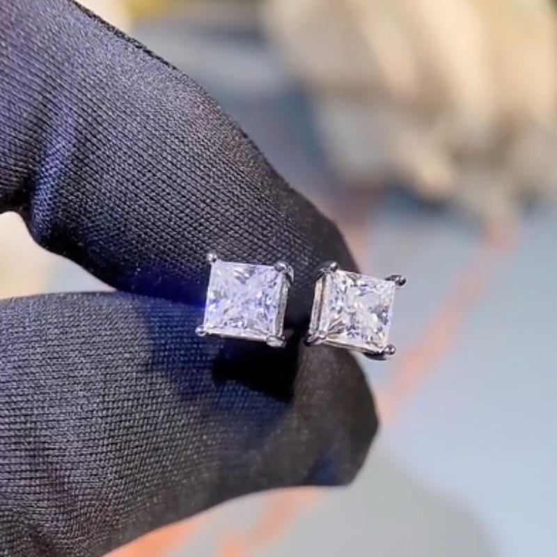 Cercei tip Moissanite cu design clasic de 1 carat pentru femeie Cercei cu formă pătrată din argint 925 pentru aniversare