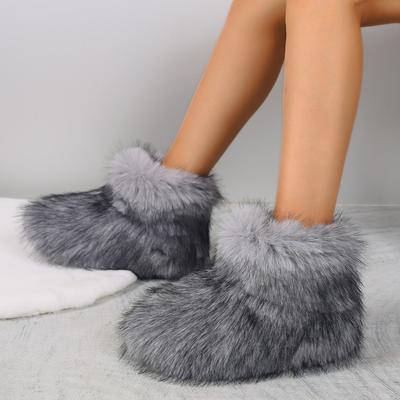Winter Fuzzy Stiefel Damen Pelzige Schuhe Flauschiger Pelz Schneestiefel Plüschfutter Slipper Gummi Flach Outdoor Schleife Warm Damen Schuhwerk