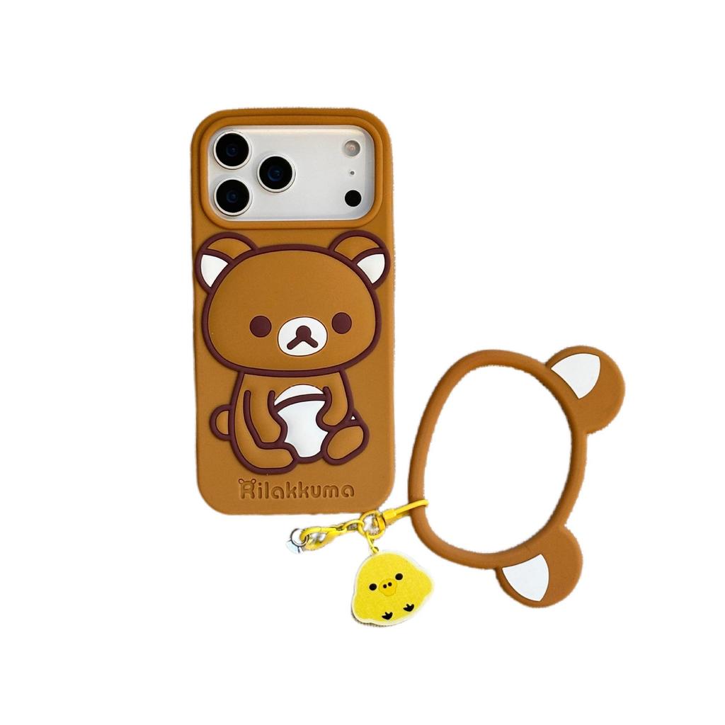Rilakkuma Retro Stand iPhone 17 Pro Max Case - Silicone for Apple 16, 15, 14, 13