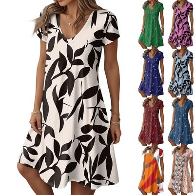 Women's Fashion Summer Casual Short Sleeve Floral Print Dresses