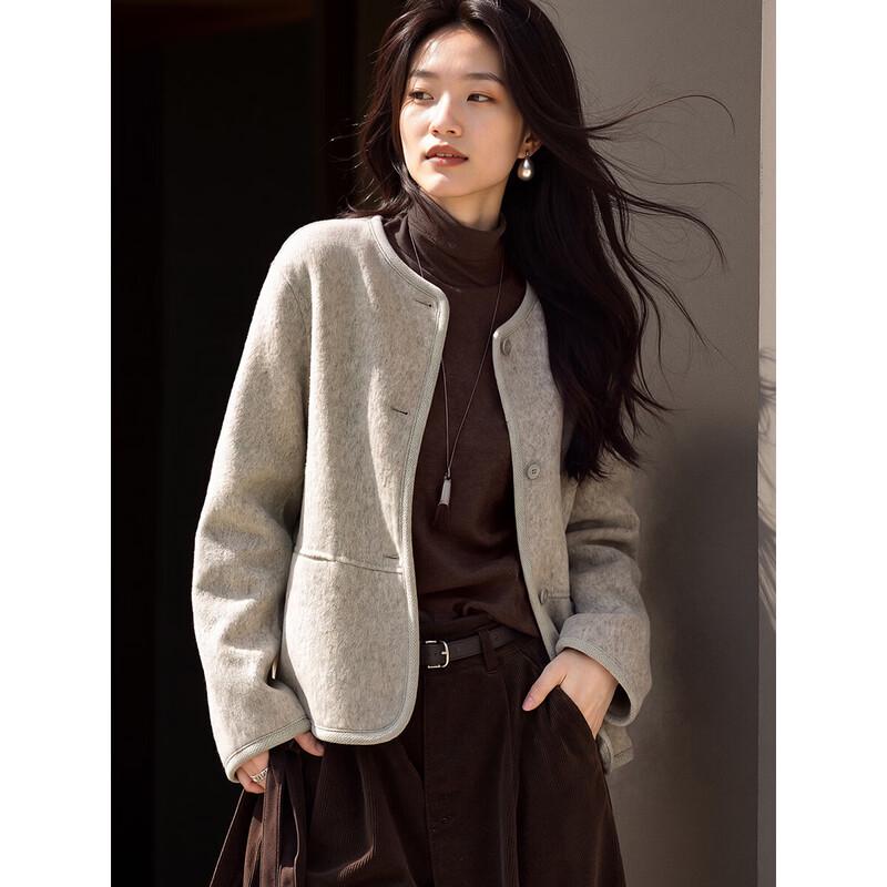Mohanyimei Women's French-Style 100% Wool Double-Faced Short Coat