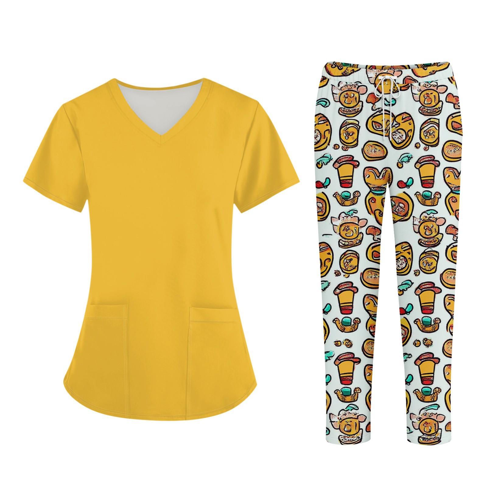 

Плюс размерСкраб с принтом Рабочая форма Топы для женщин Крест V-образным вырезом Хэллоуин Принт с короткими рукавами Забавные футболки Спецодежда Футболка с карманами XXXL