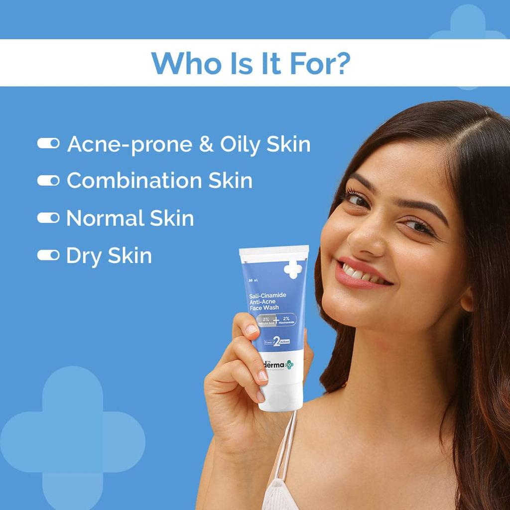 The Derma Co Sali-Cinamide Face Wash Duo 80 Ml X 2 For Oily Combination Skin With Salicylic Acid Niacinamide Care