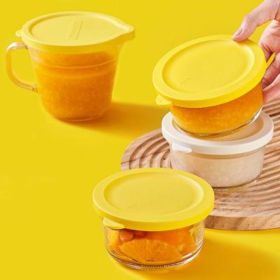 Transparent Glass Cooking Cup with Clear Scale with Lids Fresh Keeping Bowl Reusable Leak-proof Measuring Jugs with Handle