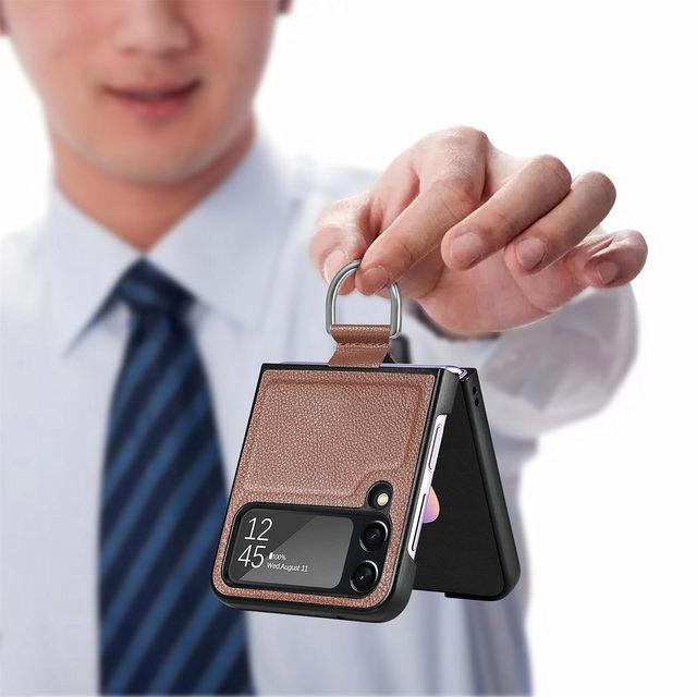 

Матовый кожаный чехол для телефона с точным вырезом для Samsung Galaxy Z Flip 4 5g Flip4 Flip3 Flip 3, чехол для мобильного телефона с кольцом на палец for Samsung Z Flip 3 коричневый