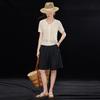 Wudao Women's V-Neck Linen Blend Knit Short Sleeve Top