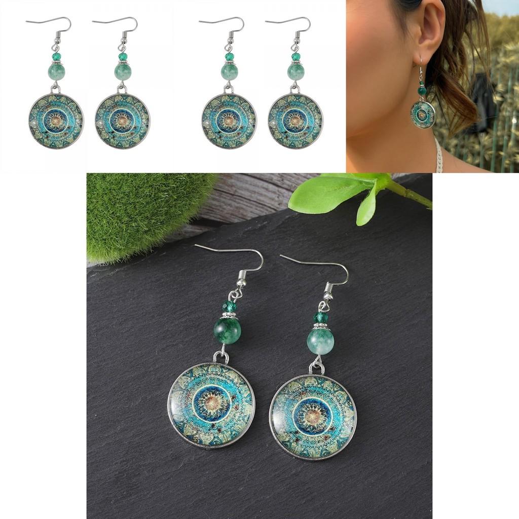 Elegant Mandala Floral Gemstone Dangle Earrings With Unique Ethnic Design For Women