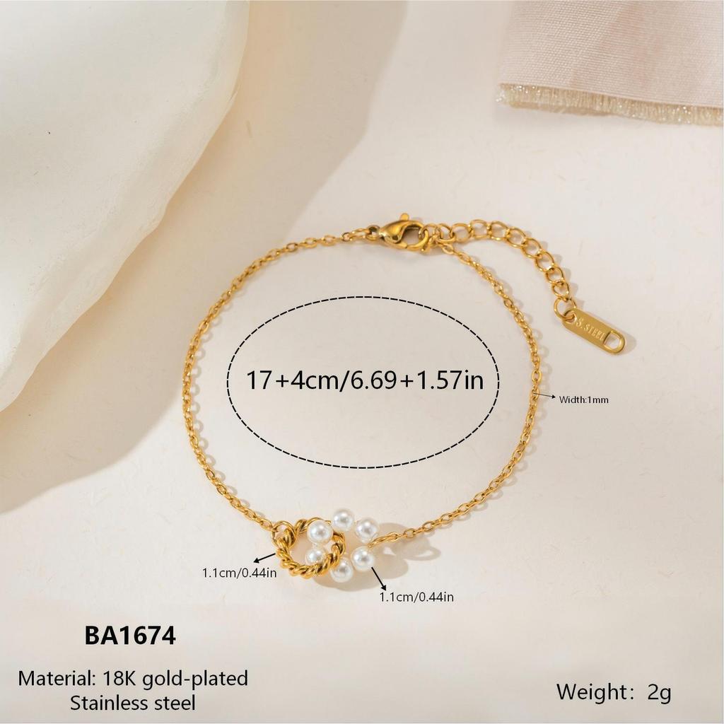 European Style 18K Gold-Plated Pearl Flower Bracelet with Twisted Rope Design, Hypoallergenic Jewelry