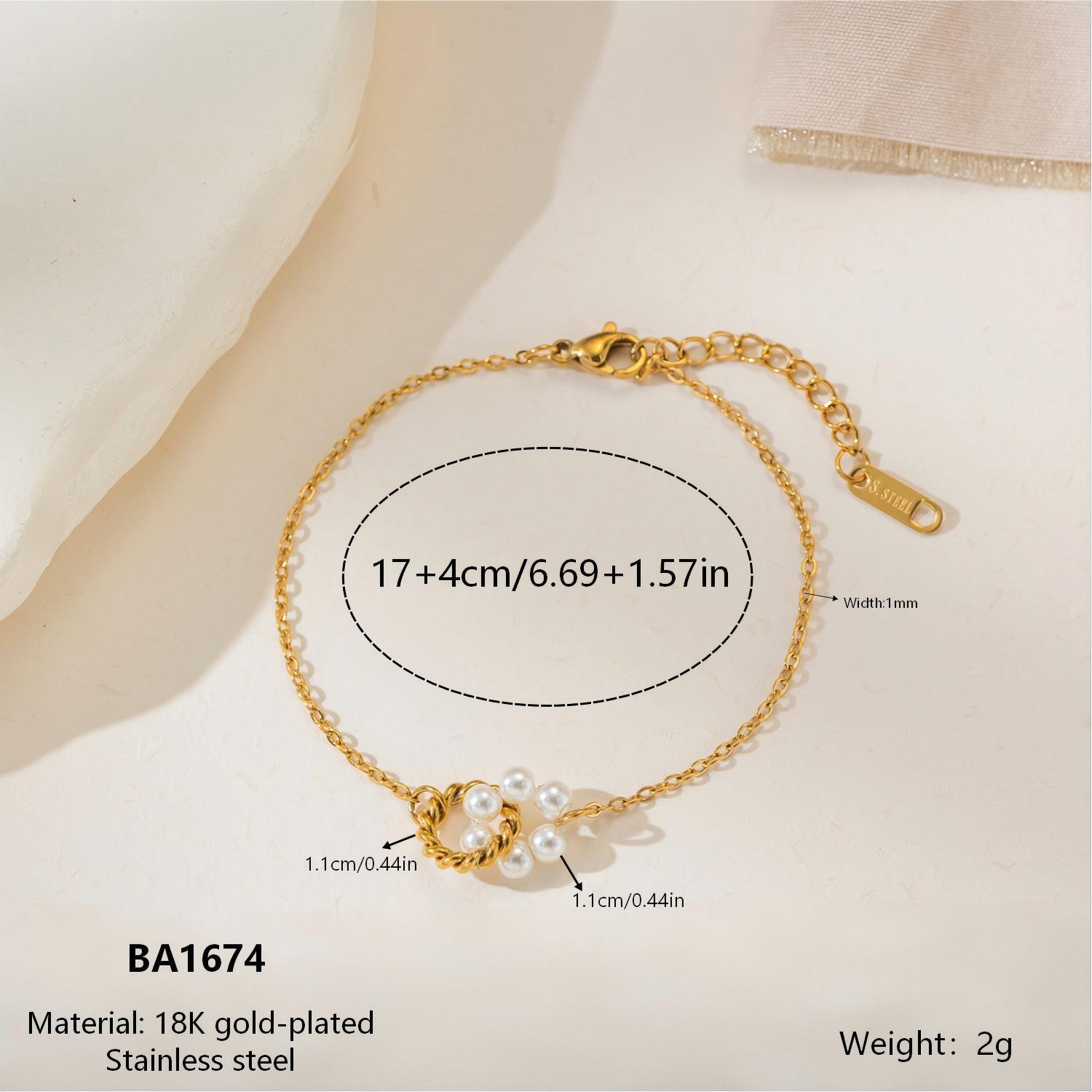 European Style 18K Gold-Plated Pearl Flower Bracelet with Twisted Rope Design, Hypoallergenic Jewelry 18K