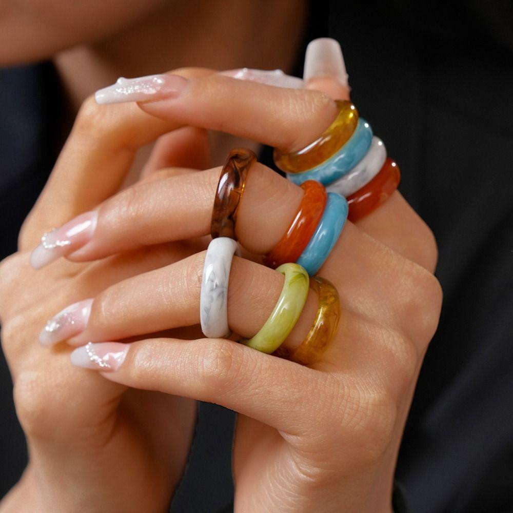 Korean Style Candy Color Finger Buckle Dopamine Geometric Forefinger Ring Solid Resin Ring  Gift