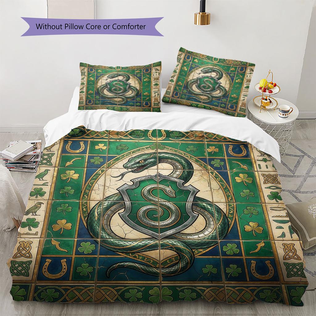Mural Academy Emblem Pattern Bedding Quilt Set Quilt Cover Pillowcase Home Decoration Birthday Gift (1 * duvet cover + 2 * pillowcase, without core)