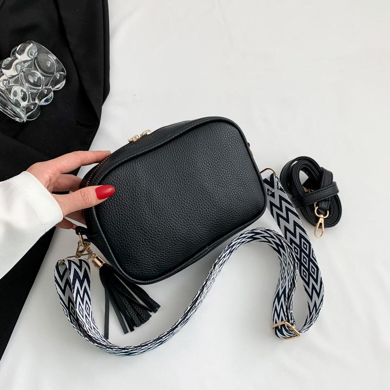 

New Vintage Crossbody Cell Phe Shoulder Bag PU Leather Messenger Bags Fashi Daily Use For Women Wide Strap HandBags чёрный